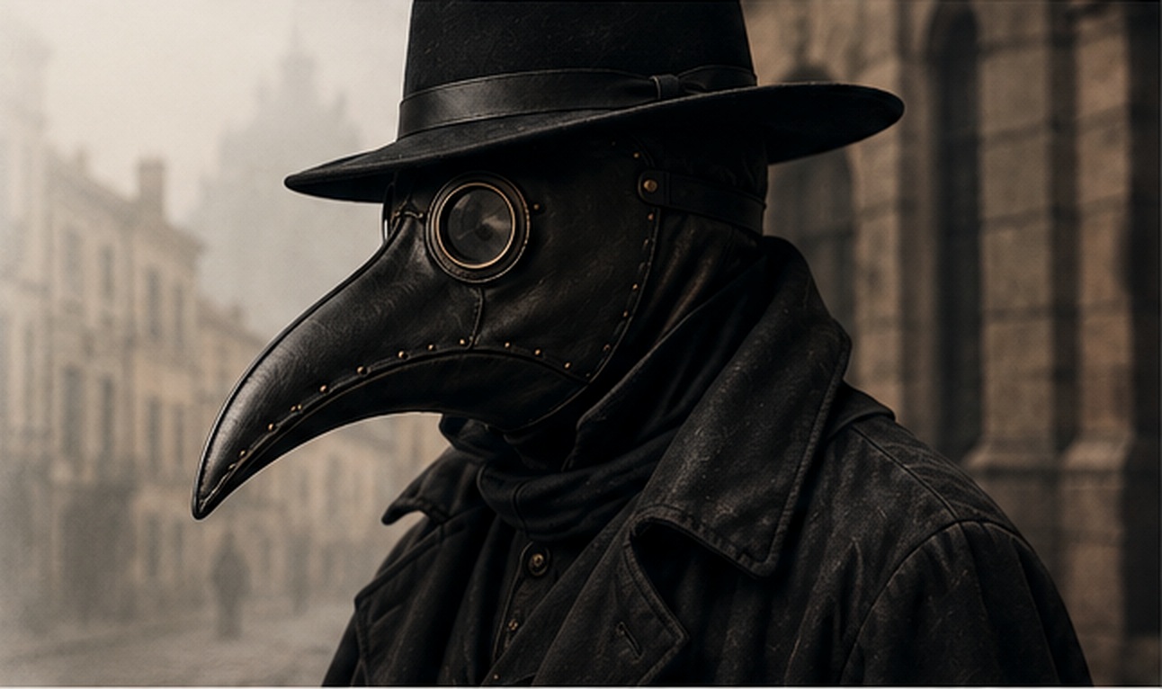 Gentleman wearing a black Beak and Hat mask and broad-brimmed hat